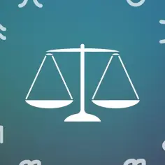 Waga, symbol 6 października znak zodiaku, otoczona innymi symbolami astrologicznymi na tle gradientu.