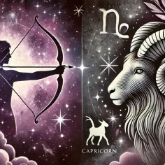 Znak zodiaku 21 grudnia: łucznik w kosmosie i koziorożec z rogami.