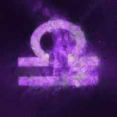 Symbol Wagi, 8 października znak zodiaku, w fioletowej mgławicy kosmicznej.