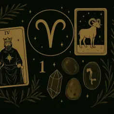 Symbol Barana, karty Tarota i kryształy. 28 marca znak zodiaku.