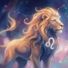 Majestatyczny lew, symbol 25 lipca znak zodiaku, lśni w gwiezdnej poświacie.