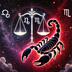 Skorpion, znak zodiaku październik, góruje nad wagą w kosmicznej bitwie.