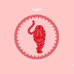 Chińskie znaki zodiaku daty: czerwony tygrys w okręgu, symbolizujący siłę i odwagę.