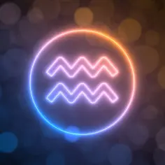 Neonowy symbol Wodnika, znaku zodiaku dla osób urodzonych 12 lutego, otoczony poświatą.