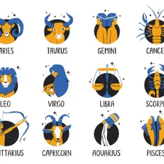 Ilustracje dwunastu znaków zodiaku. Osoby urodzone 10 sierpnia to Lwy, symbolizujące siłę i odwagę.