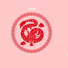 Czerwony smok w okręgu, symbolizujący mój chiński znak zodiaku. Obok widnieje chiński znak "Smok".