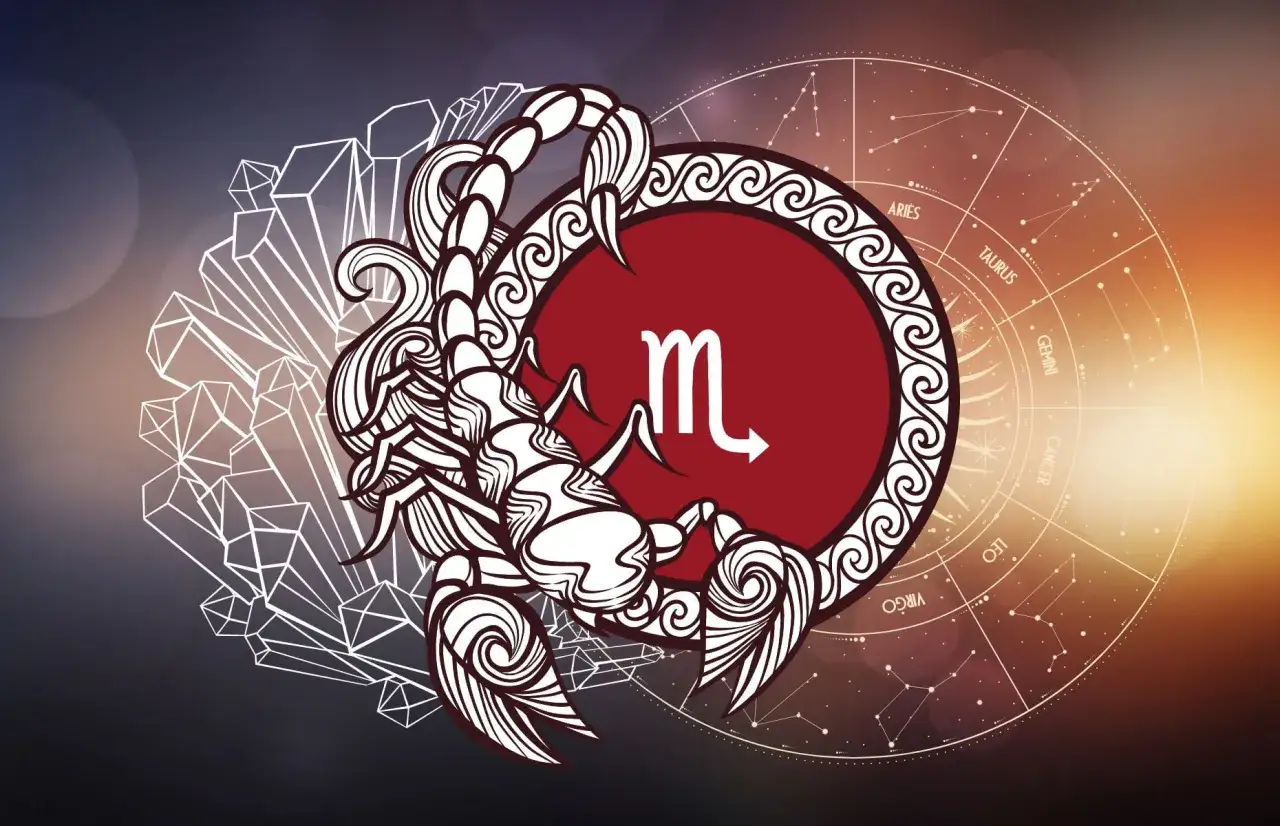 Skorpion, 16 listopada znak zodiaku, z symbolem i kołem zodiaku.