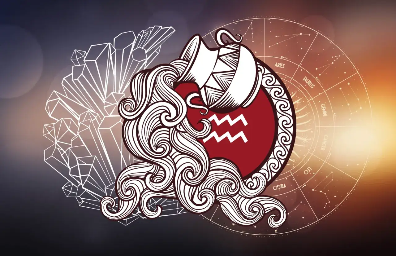 Symbol Wodnika, kryształy i koło zodiaku. 22 czerwca to dzień, gdy Słońce wchodzi w znak Raka, ale Wodnik wciąż inspiruje.
