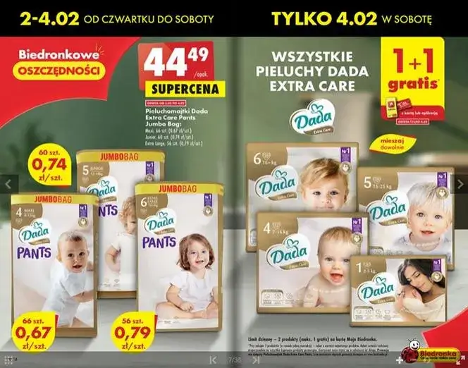 Pieluchy Dada Biedronka promocja różne opakowania