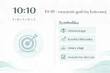 10:10 znaczenie anielskie. Symbolika: równowaga, korekta kierunku, nowy etap, świadome decyzje. Strzałka trafia w środek tarczy.